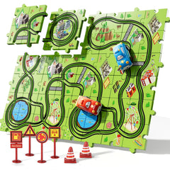 Bennol puzzle cars in action highlighting smooth track fit.