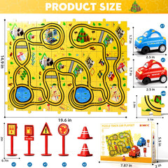Bennol puzzle race car track cars ready for action, engaging kids in playful speed testing.