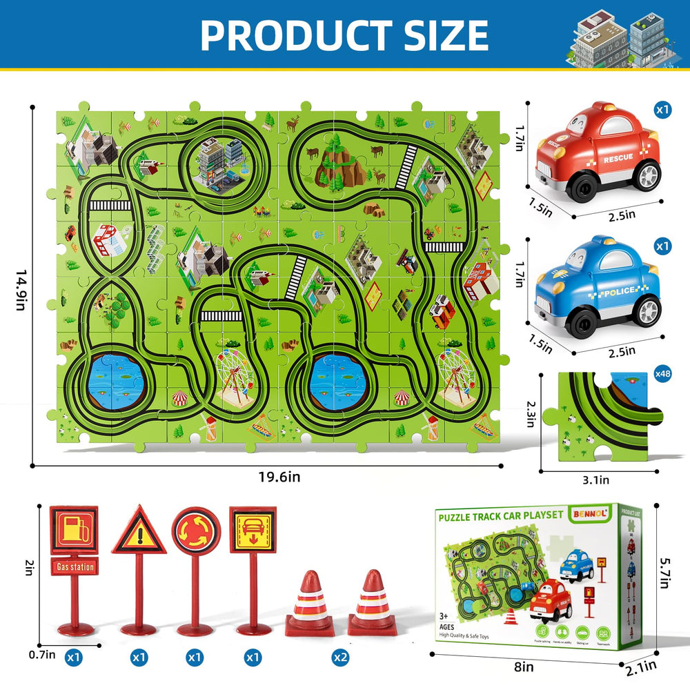 Bennol puzzle track car start gate demonstrates easy ignition for kids.