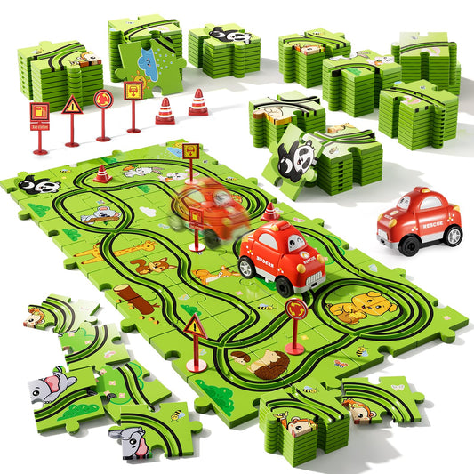 Bennol toddler puzzle race track set with colorful pieces for engaging play