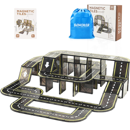 BENOKER Magnetic Tiles Road Set helps kids build roads and imaginative tracks