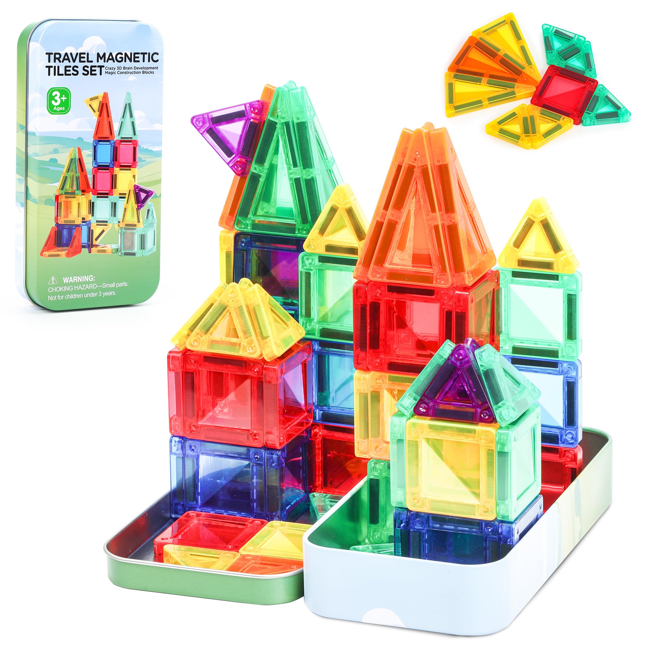 BENOKER mini magnetic tiles in a travel case enable on-the-go creativity.