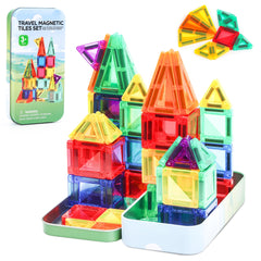 BENOKER mini magnetic tiles in a travel case enable on-the-go creativity.