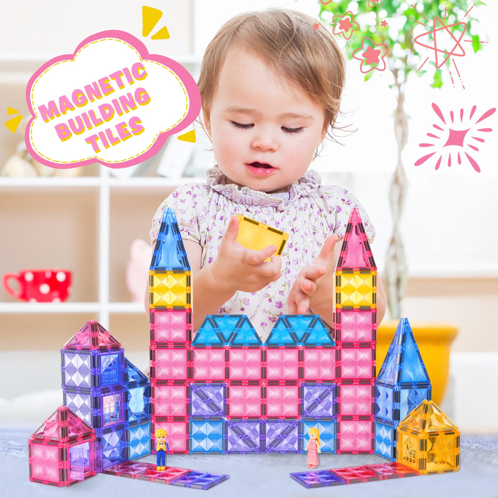BENOKER Pink Castle tiles magnets providing stability during construction