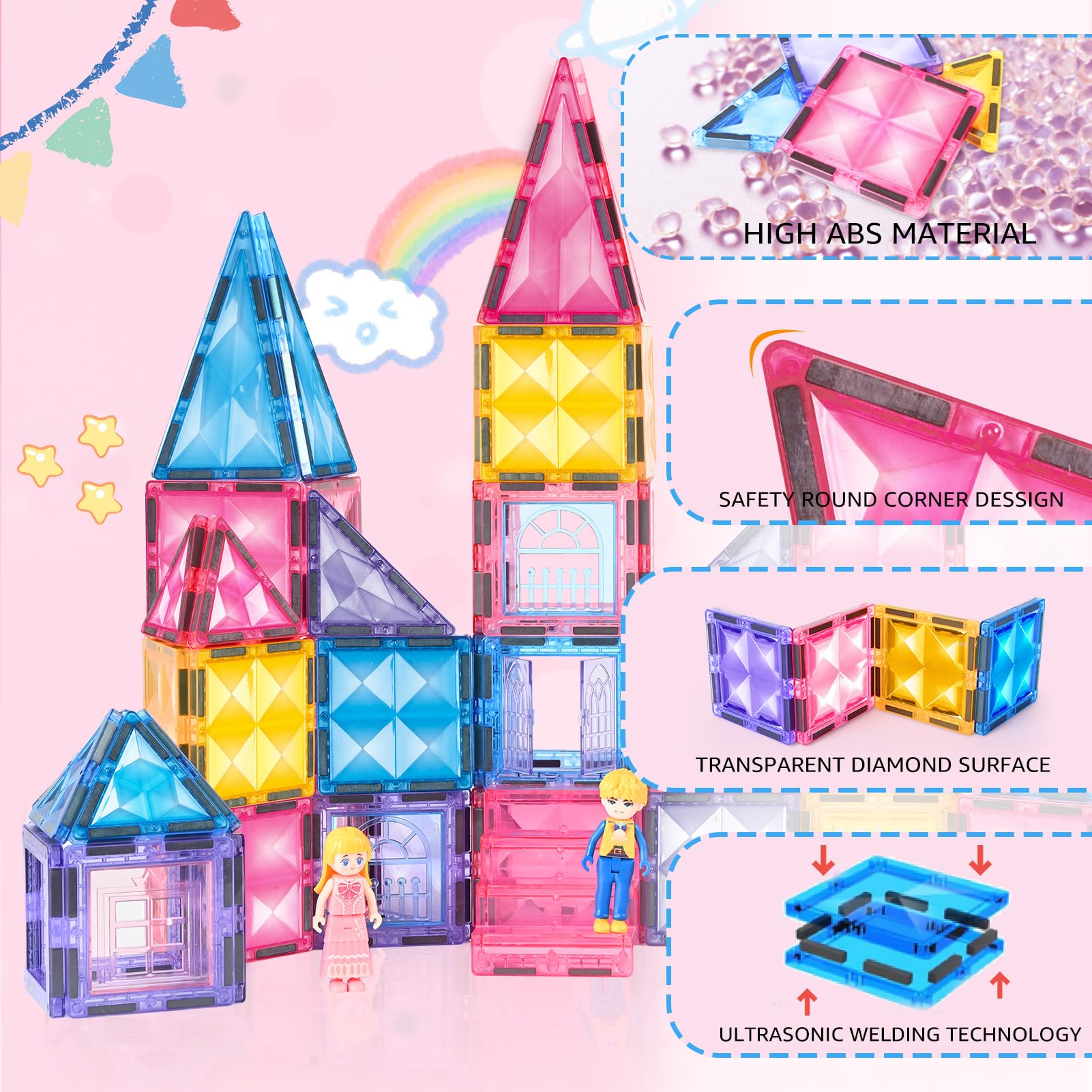BENOKER Pink Castle tiles stacked castle showcasing height and stability