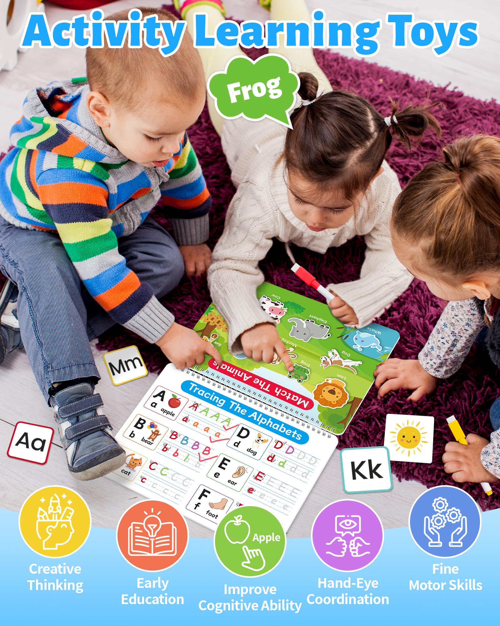 Benresive Montessori Busy Book themes pages help recognize colors and letters during play.