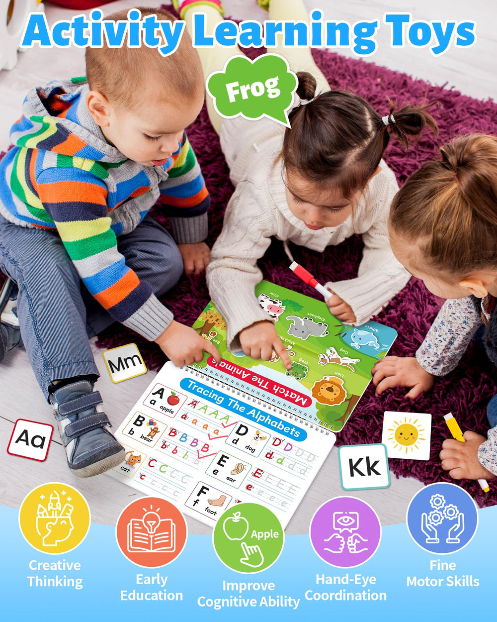 Benresive Montessori Busy Book themes pages help recognize colors and letters during play.