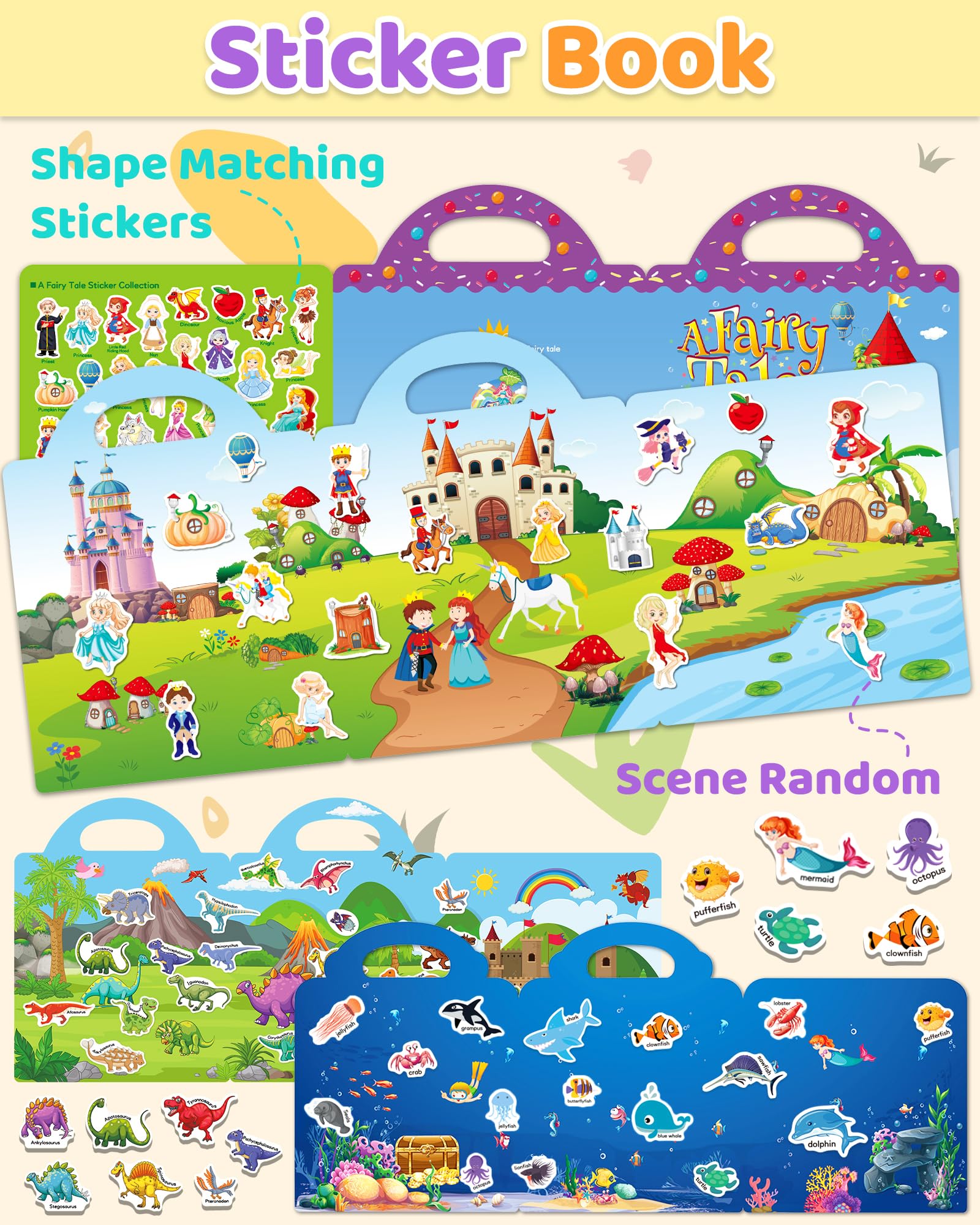 Benresive ocean sticker sheets showcasing vibrant sea life for reusable play