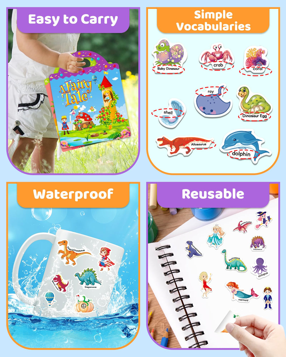 Benresive sticker book portable handle highlighting easy carry for travel and outings
