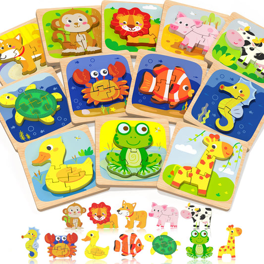 Benresive wooden toddler puzzles giraffe piece promotes color recognition and fine motor skills.
