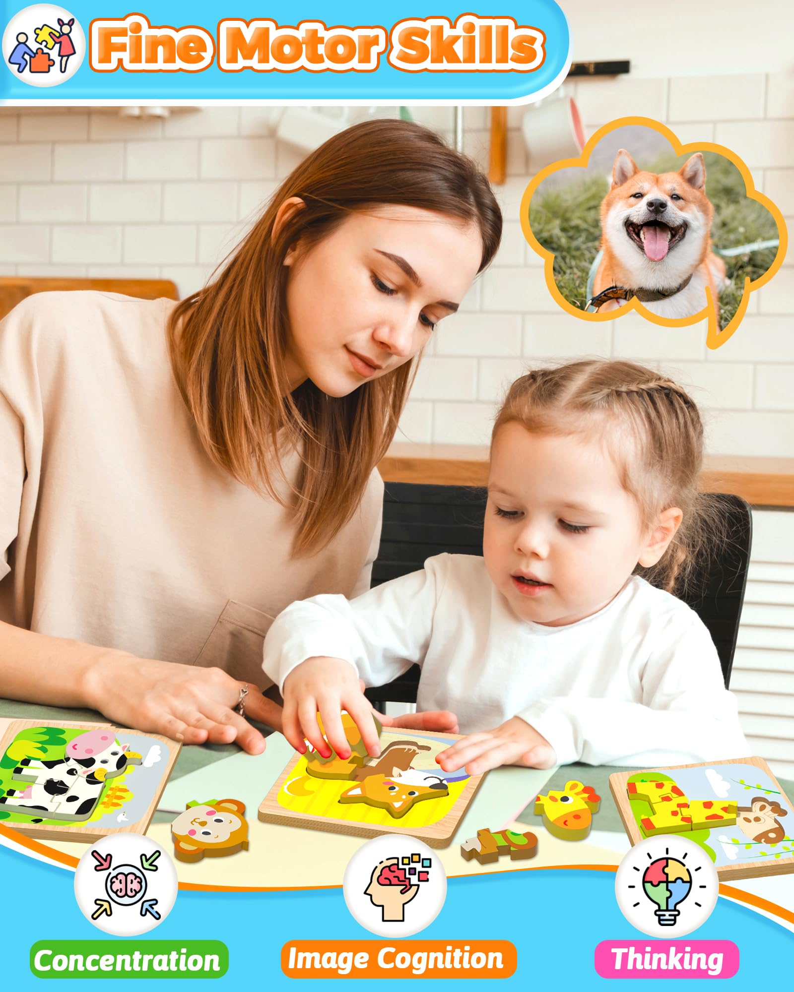 Benresive wooden monkey puzzle piece promotes hand-eye coordination during play.