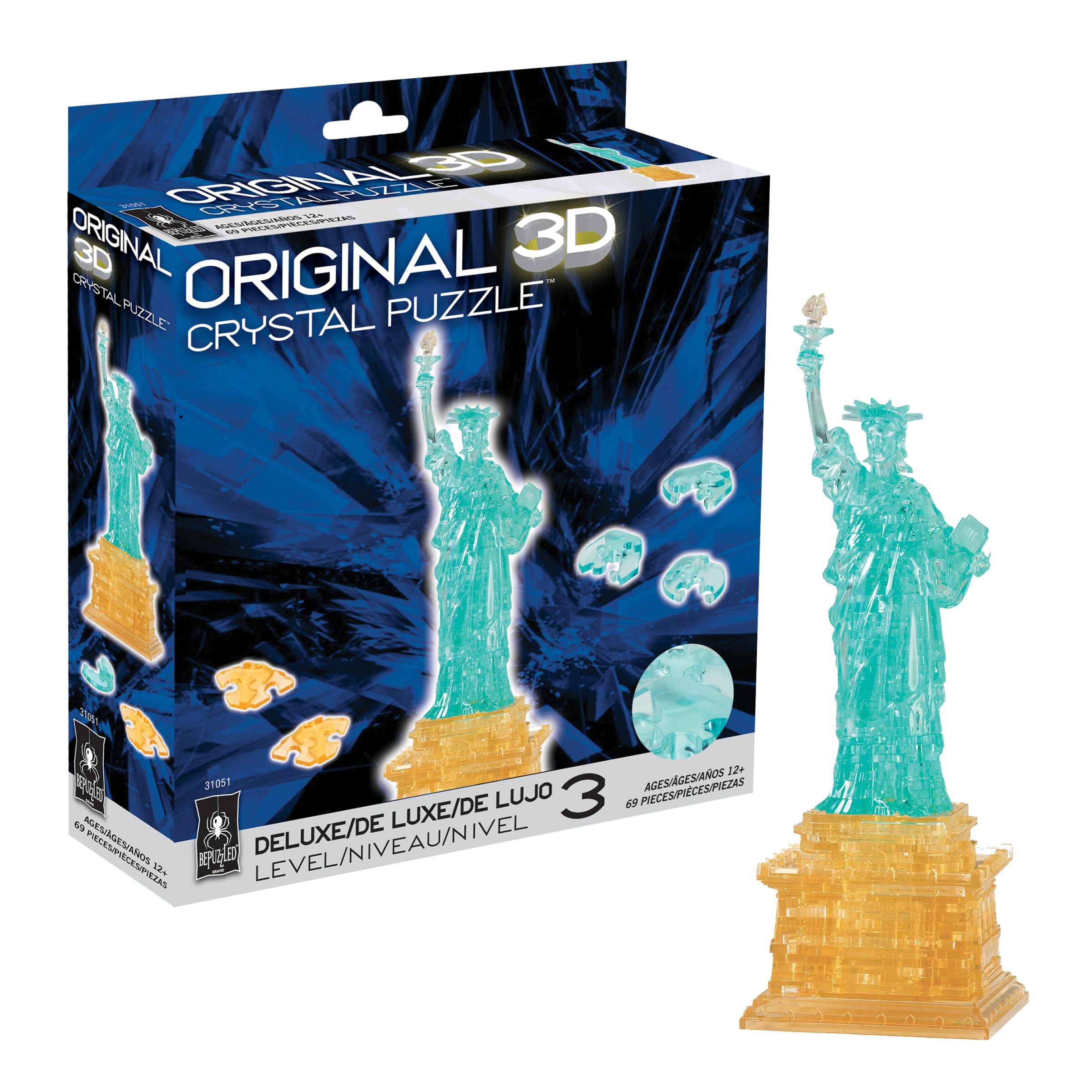 BePuzzled Statue of Liberty Deluxe 3D crystal puzzle completed, a stunning display centerpiece