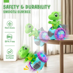 Beria dinosaur robot car lights-on view with bright LEDs for engaging play.