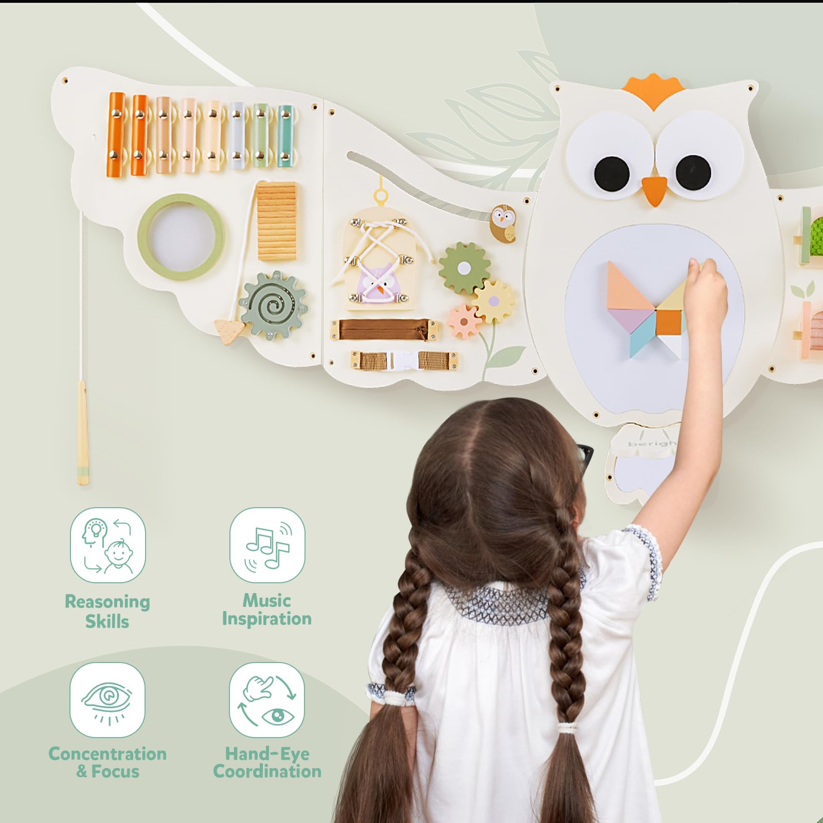 Beright Owl activity wall panel magnetic-maze encourages exploration and coordination
