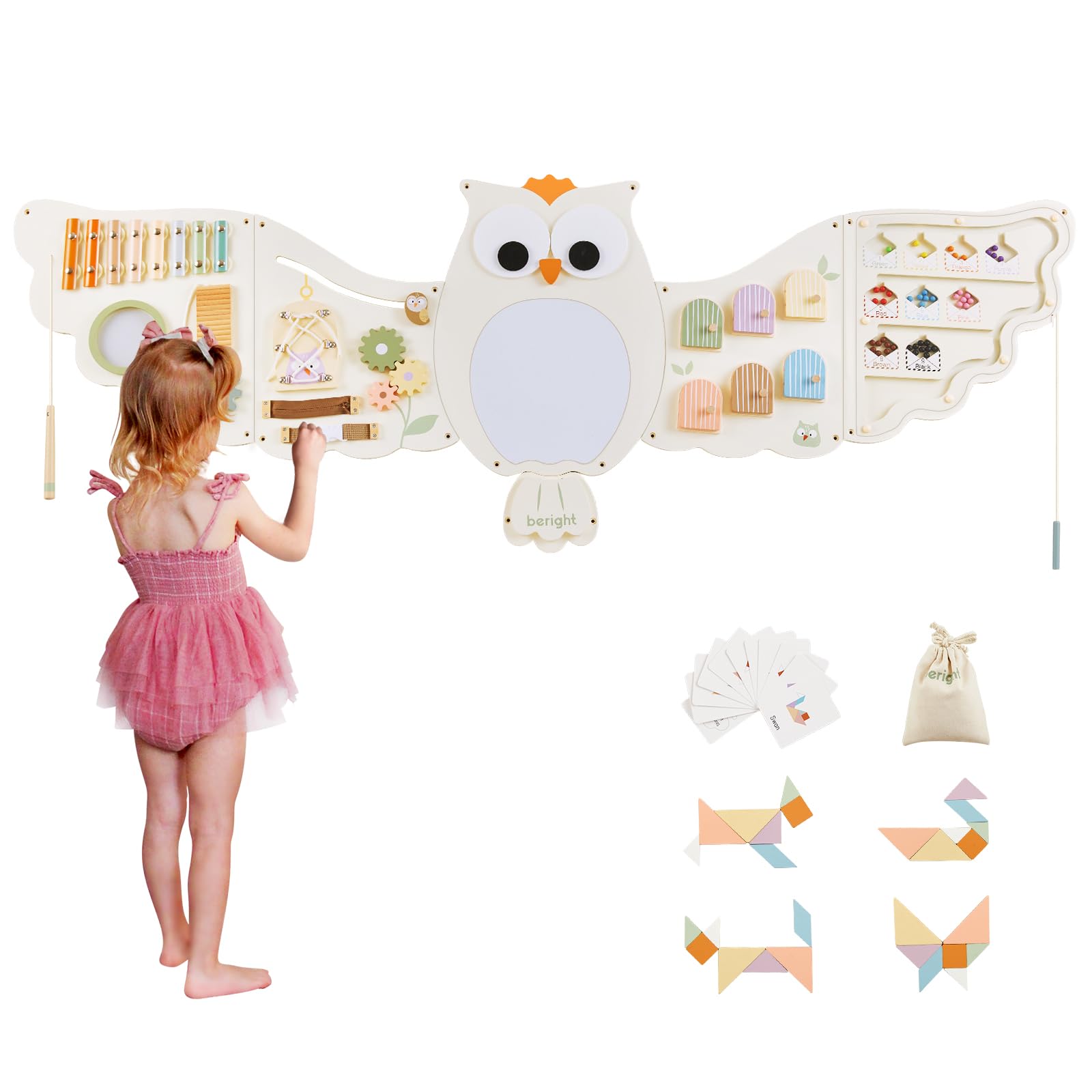 Beright Owl activity wall panel montessori-toys engages kids with hands-on learning