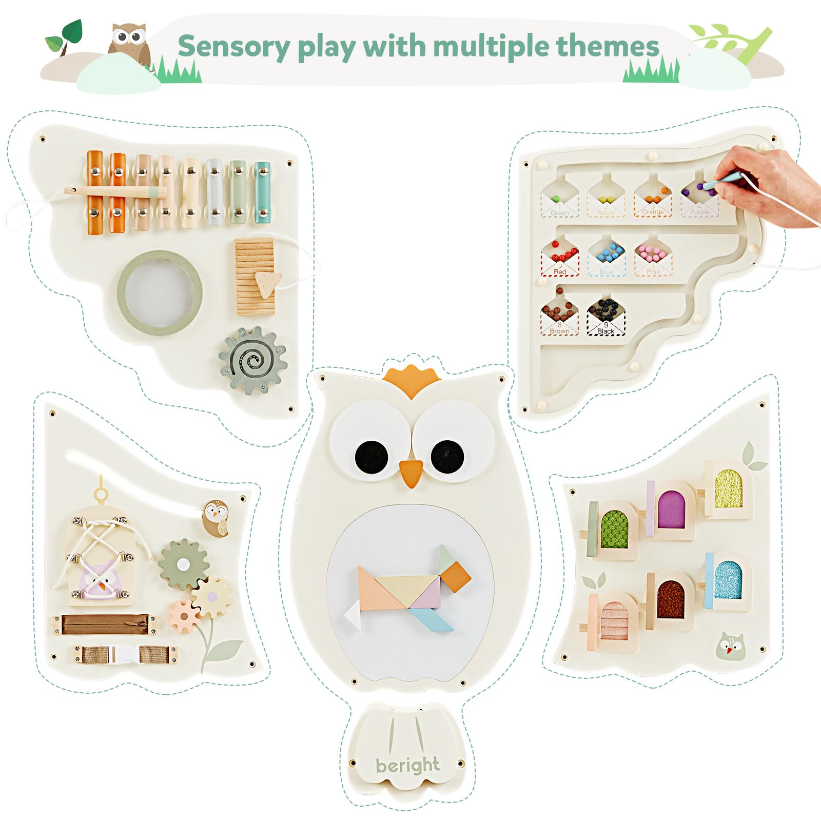 Beright Owl activity wall panel tangram-puzzle strengthens problem-solving and spatial skills