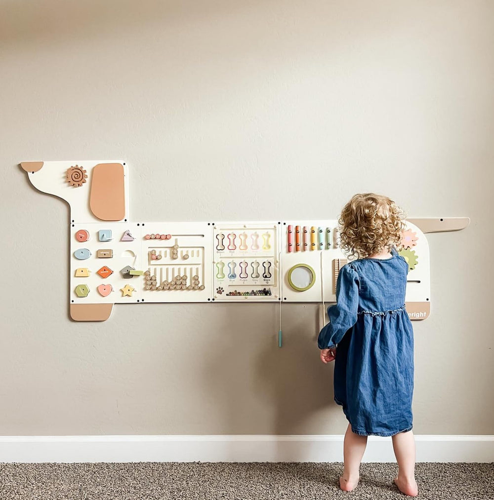 Beright White finish dog activity panel fits classrooms or home play spaces.