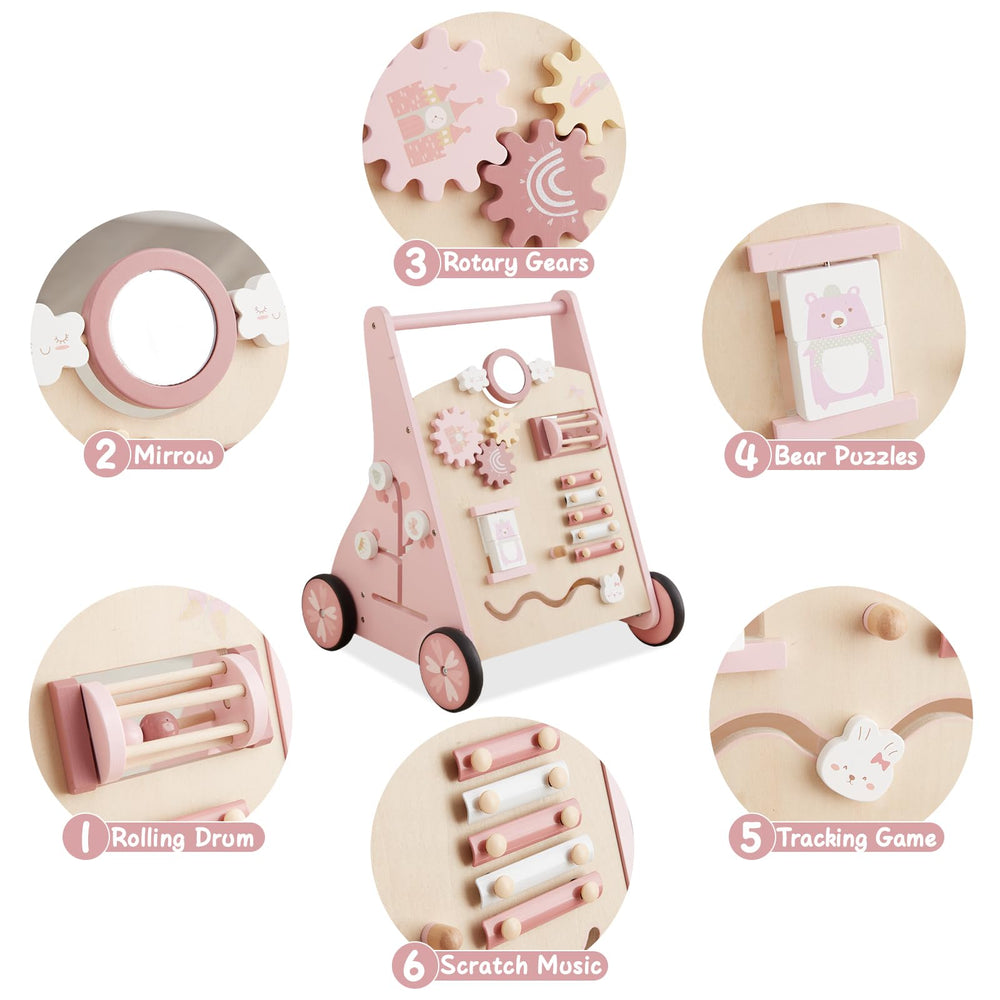 Beright wooden baby walker pink xylophone area for musical exploration during push