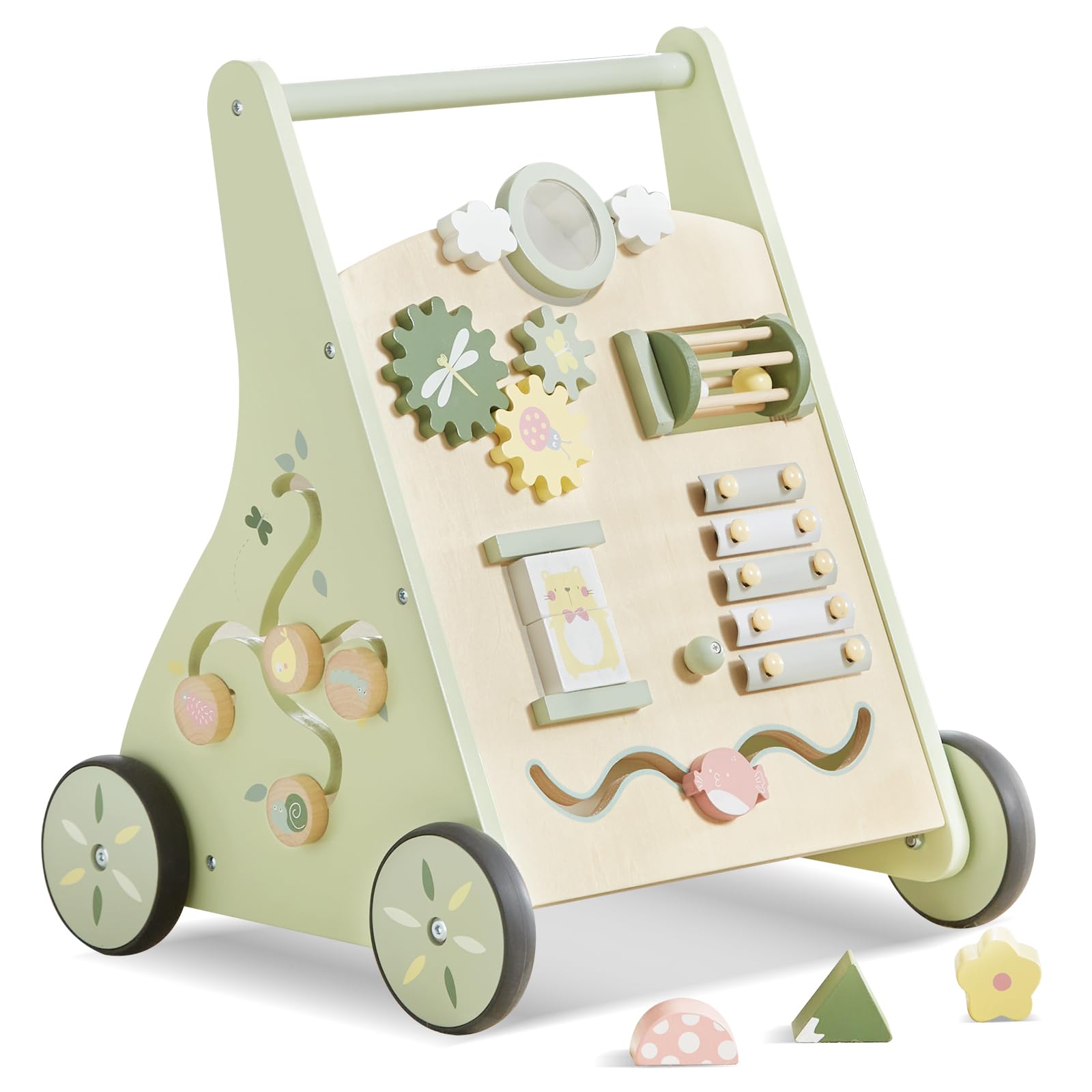 Beright wooden baby walker with push-pull design promotes motor skill development