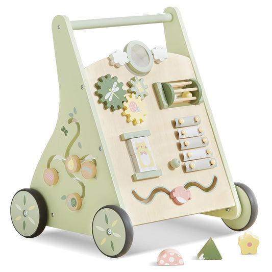 Beright wooden baby walker with push-pull design promotes motor skill development