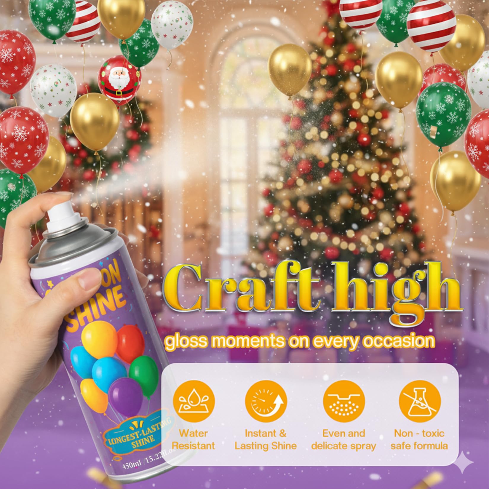 BERIOVE shine spray mist on balloons for a smooth, even luster