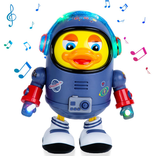 Berry President Space Duck dancing with lights to capture toddler attention