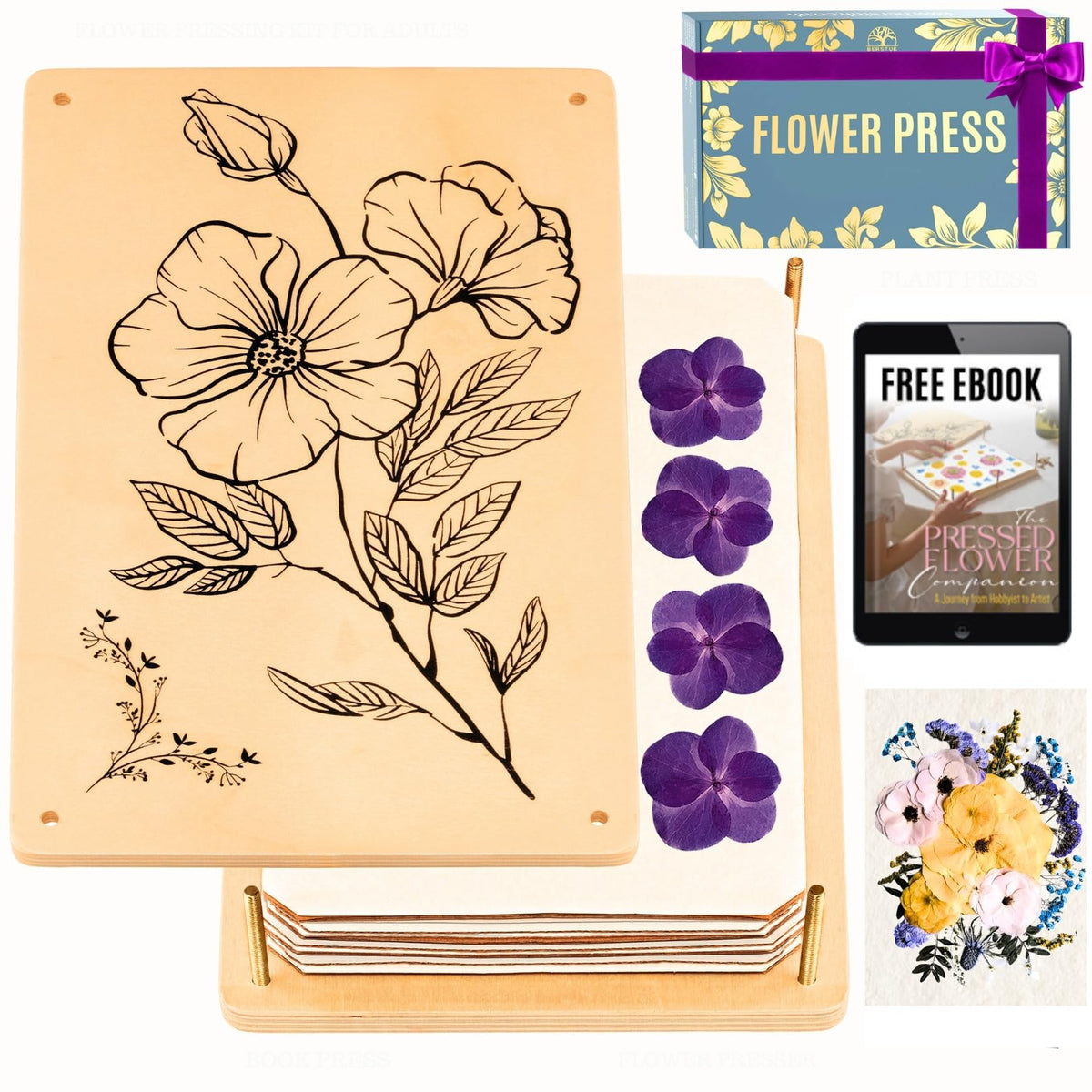 Berstuk wooden flower press large top view for crafting keepsakes