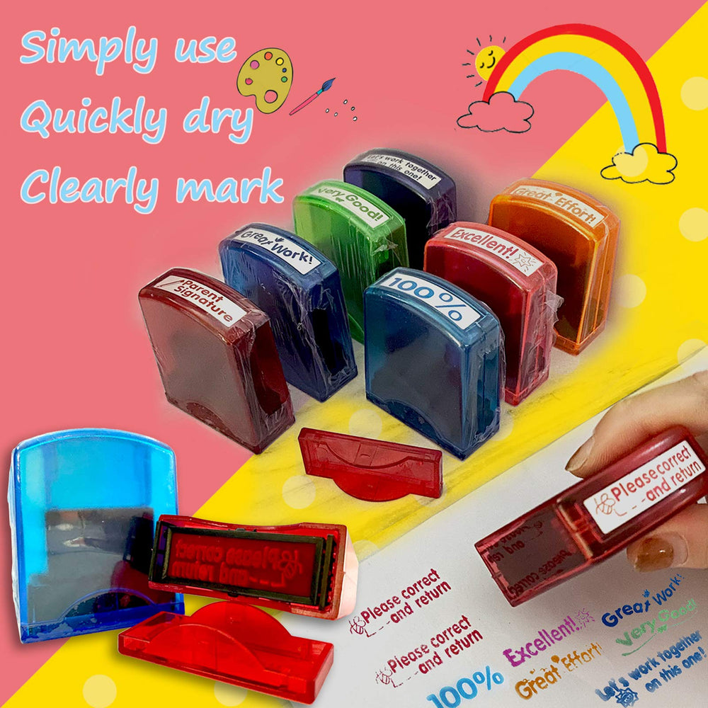 Bertiveny colorful messages stamps shown on worksheets for motivation.