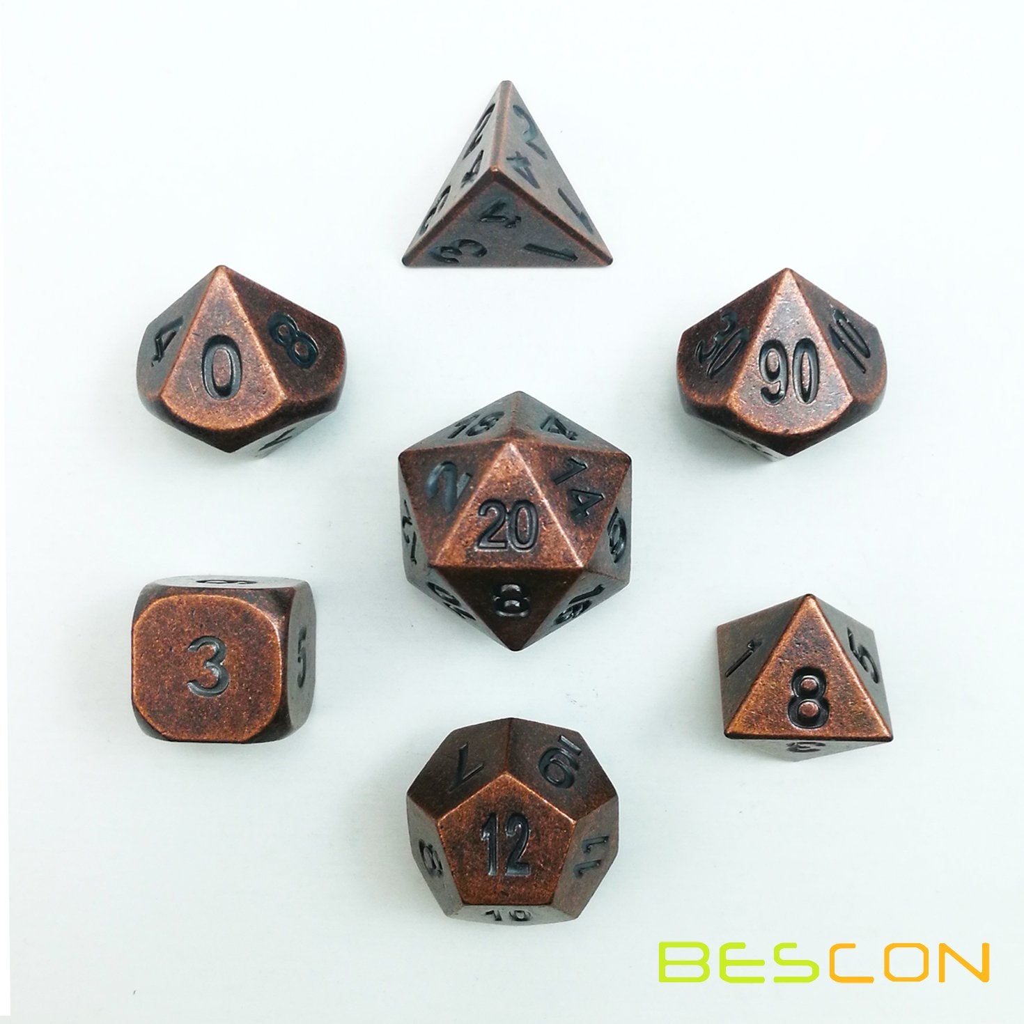 Bescon Antique Copper D6 metal die, tactile feel for immersive tabletop gaming.