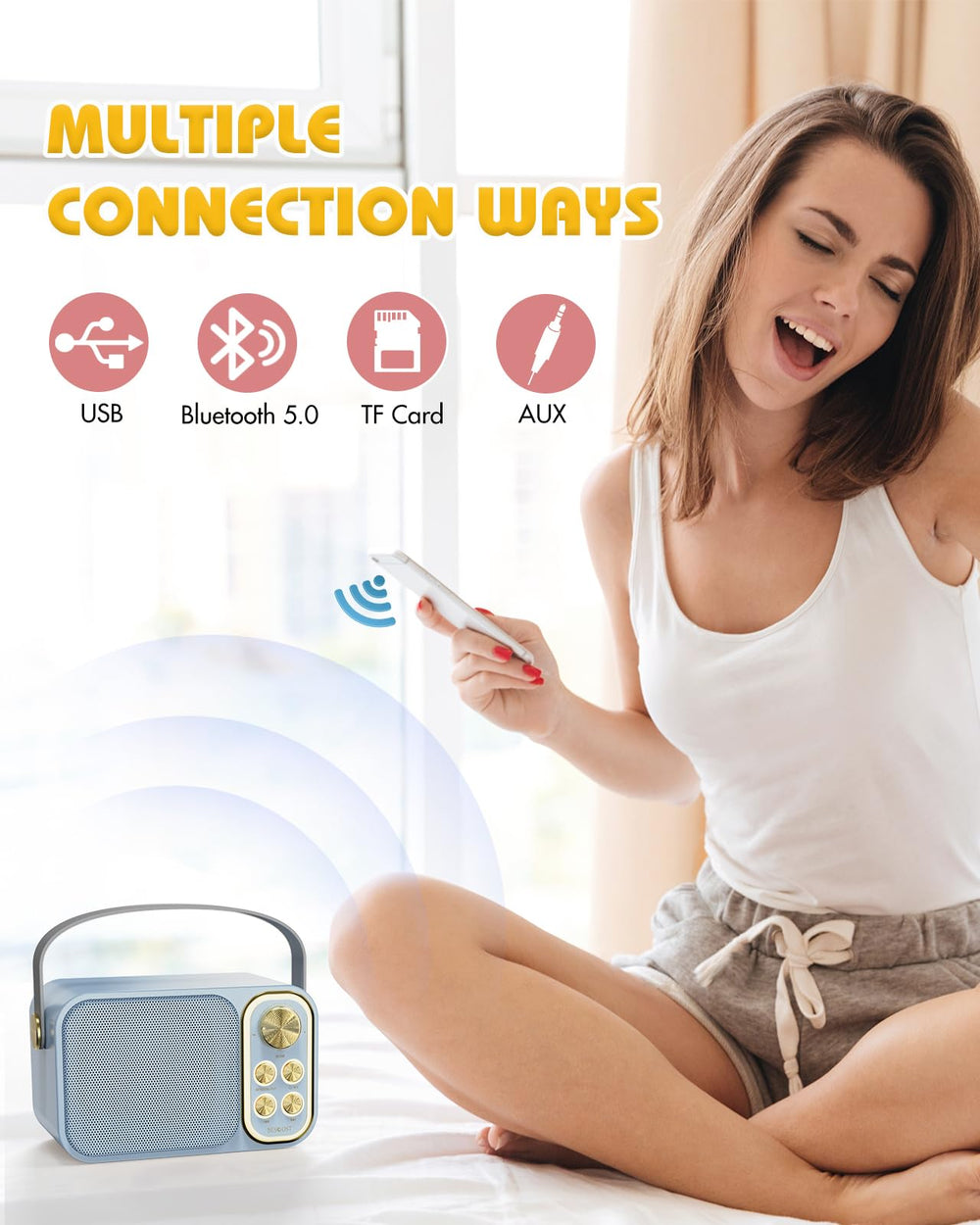 Built-in 1500mAh battery powering hours of music without cords.