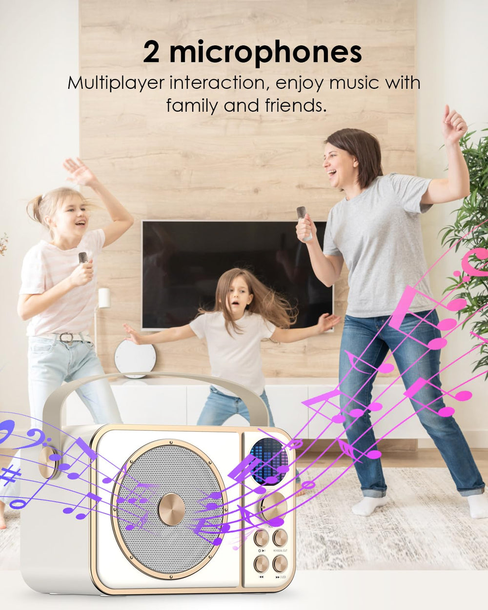 BESCOST Kids Karaoke Machine battery-powered for wireless play anywhere.