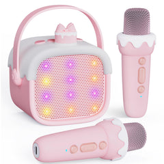 BESCOST mini karaoke with two wireless mics enables home duets.