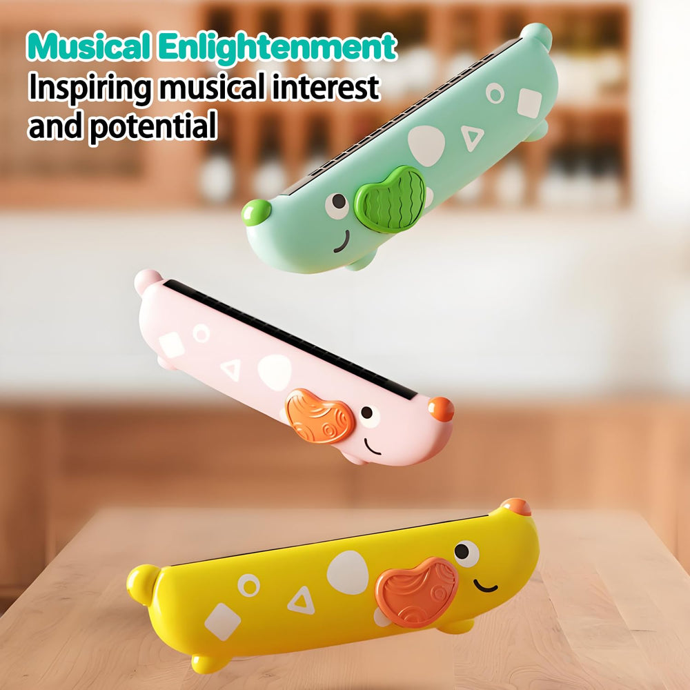 Besiciwiin harmonica pink front — safe plastic for little hands to explore sound.