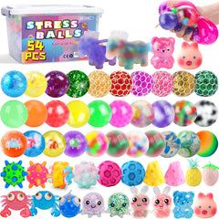BESNEL 54-pack stress balls set in vibrant colors for portable stress relief.