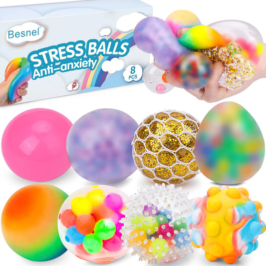 BESNEL 8-pack stress balls in varied colors for tactile relief