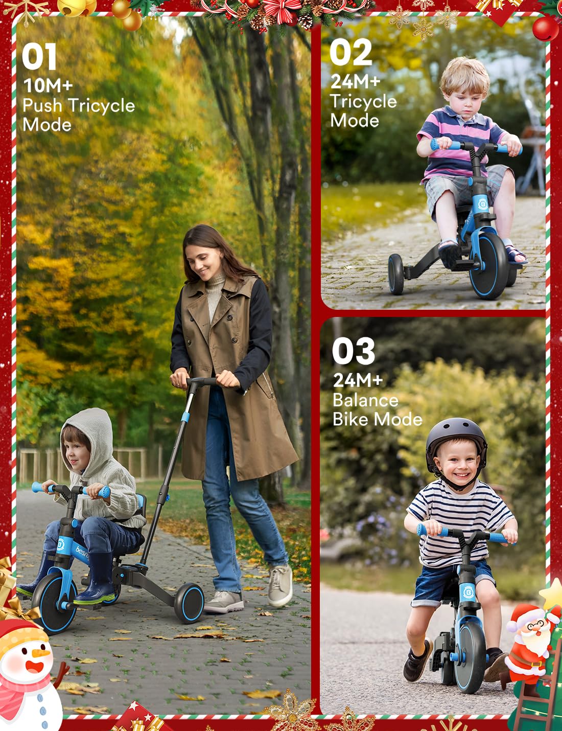 Besrey 4-in-1 toddler bike sliding-trike mode for guided riding.