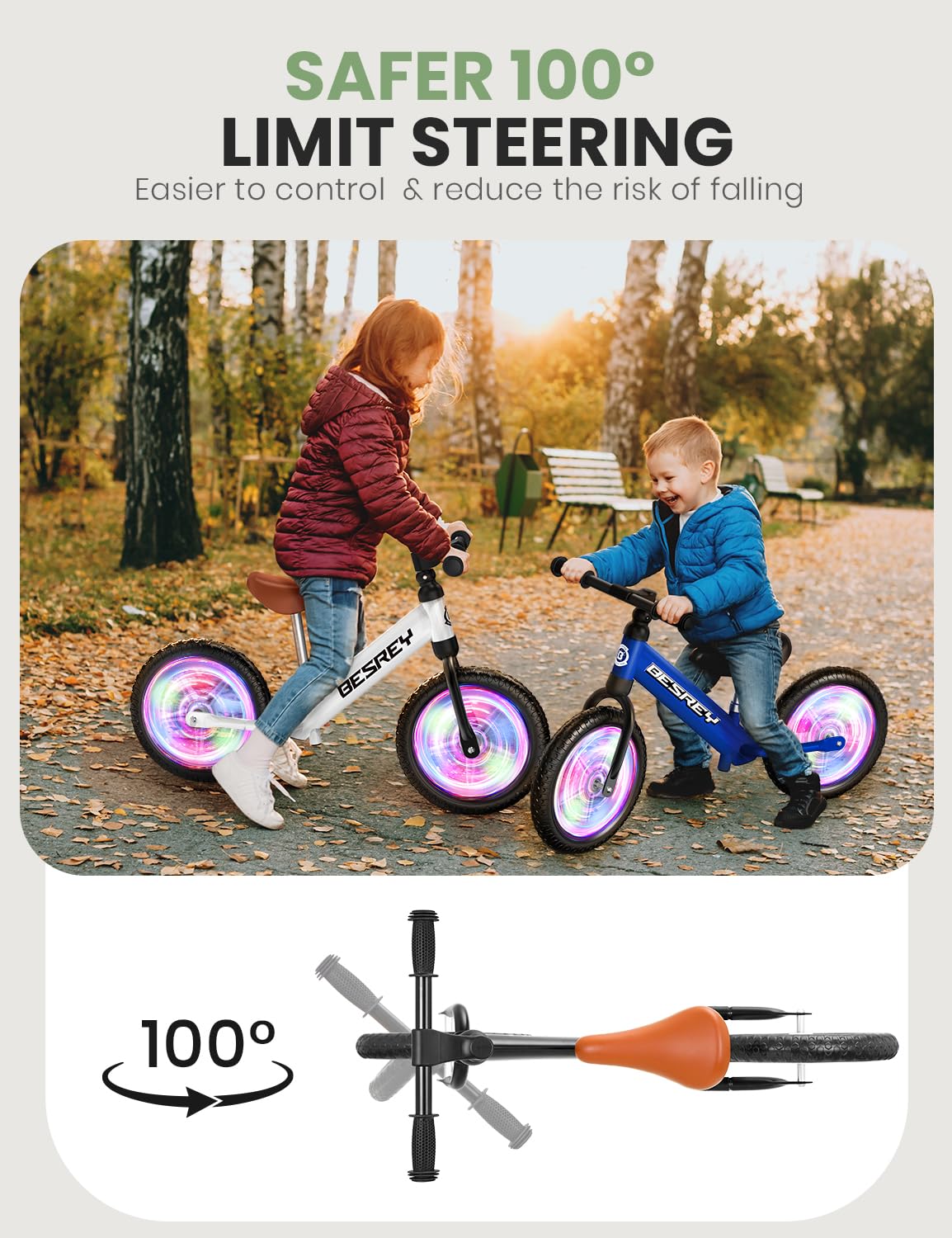 Besrey carbon steel frame offers strong support during early riding.