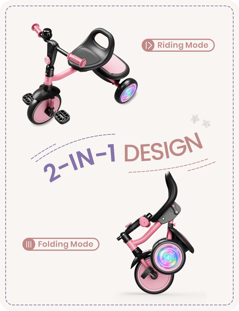 Besrey tricycle suitable for indoor and outdoor riding on varied surfaces