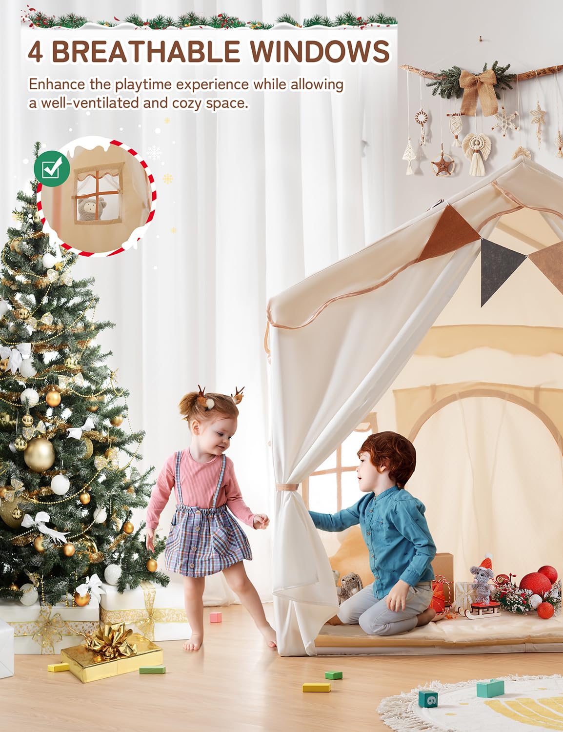 Besrey Christmas present tent complements décor and inspires imaginative adventures.