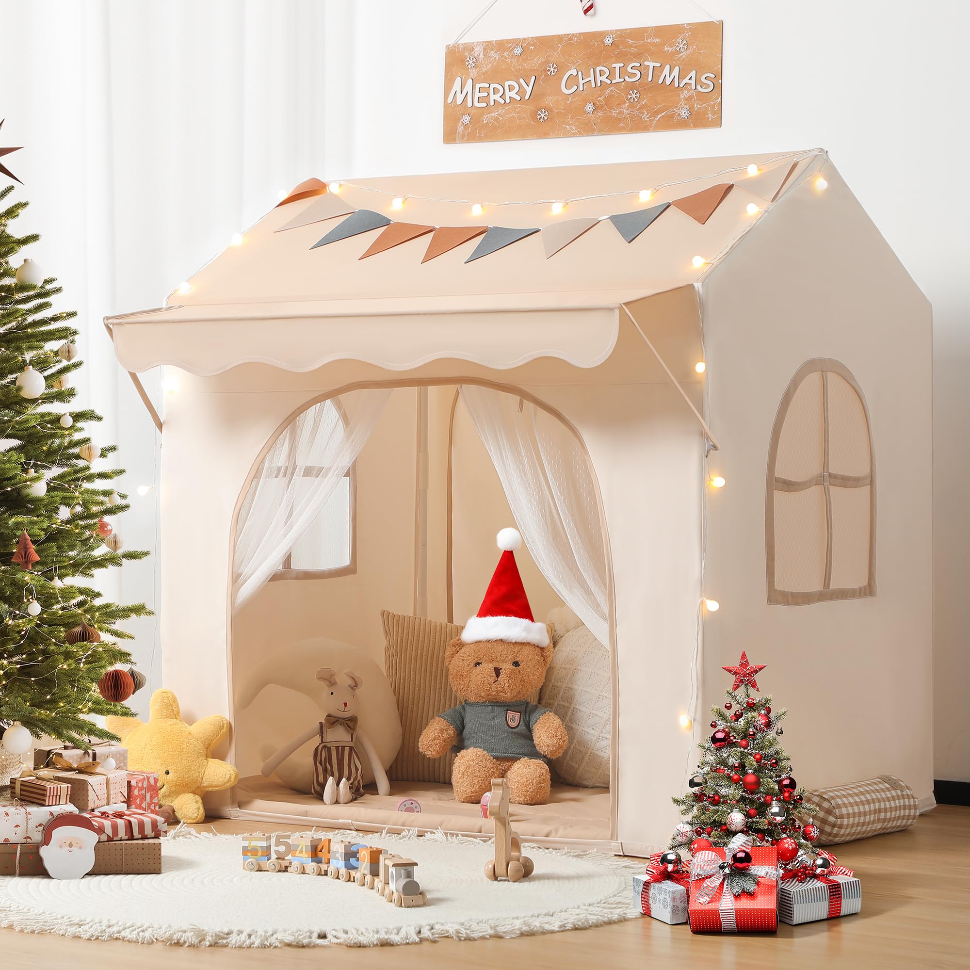 Besrey kids play tent with eave offers a cozy sheltered space indoors.