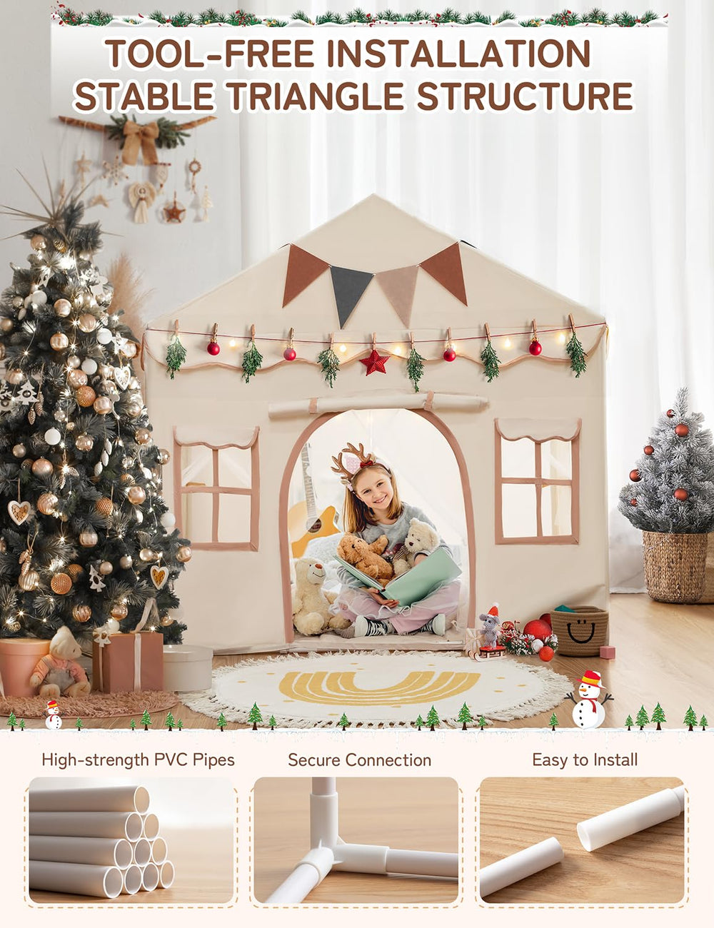 Besrey hand-made quality with reinforced PVC poles ensures a sturdy play space.
