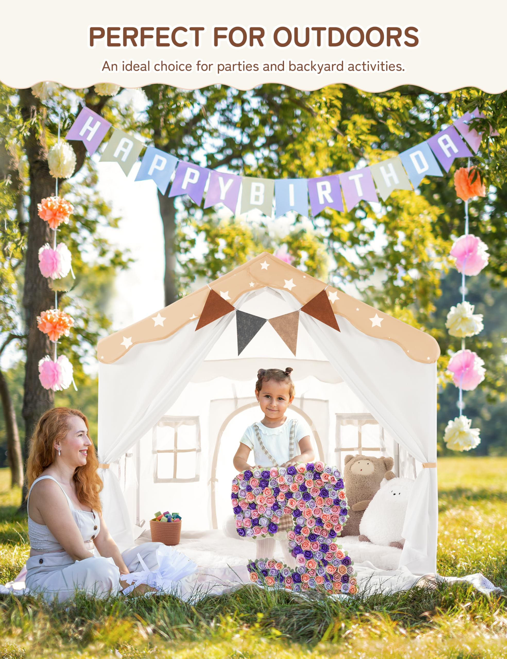 Besrey play tent package includes poles, banner, and mat.