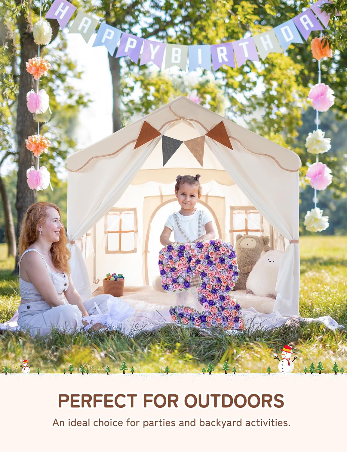 Besrey package includes poles, lights, banner, and a padded mat for cozy play.