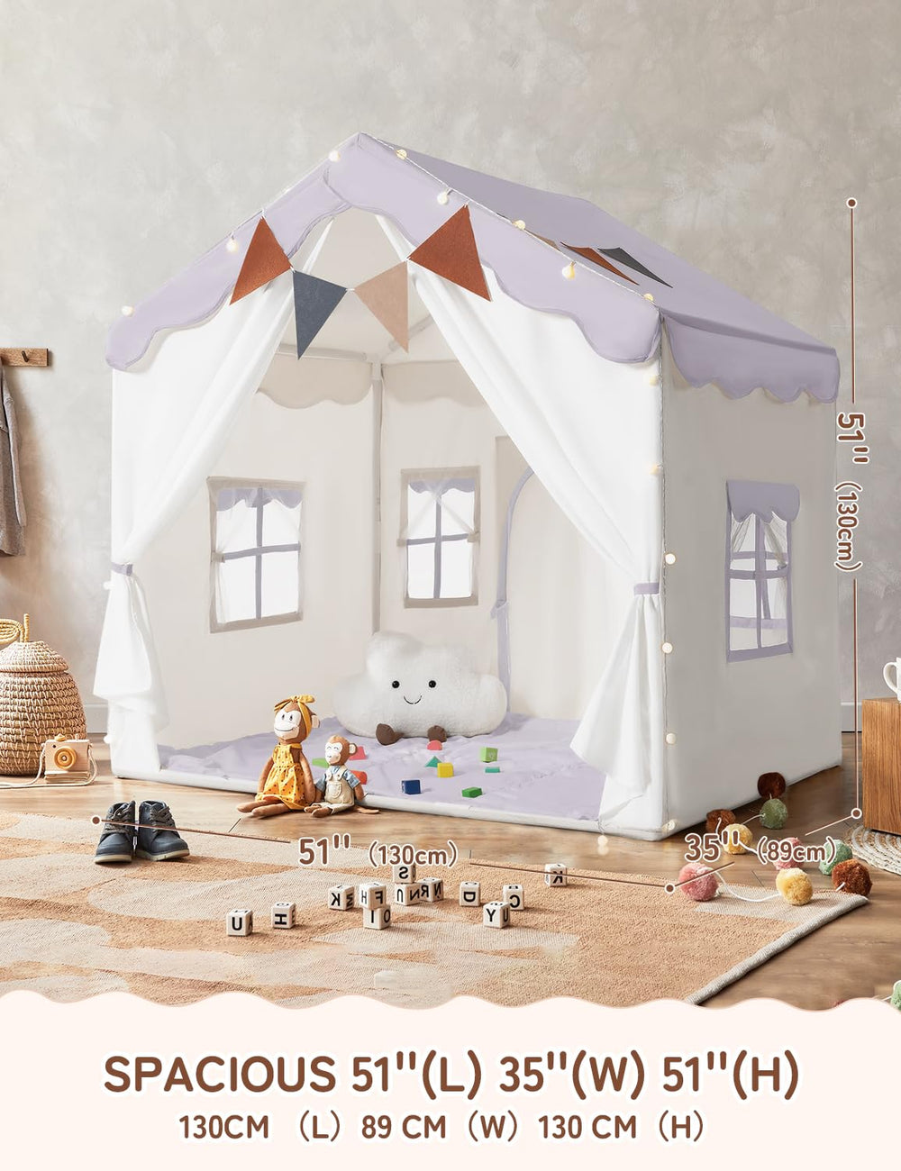 Besrey tent features 4 windows and lace curtains for airflow and visibility