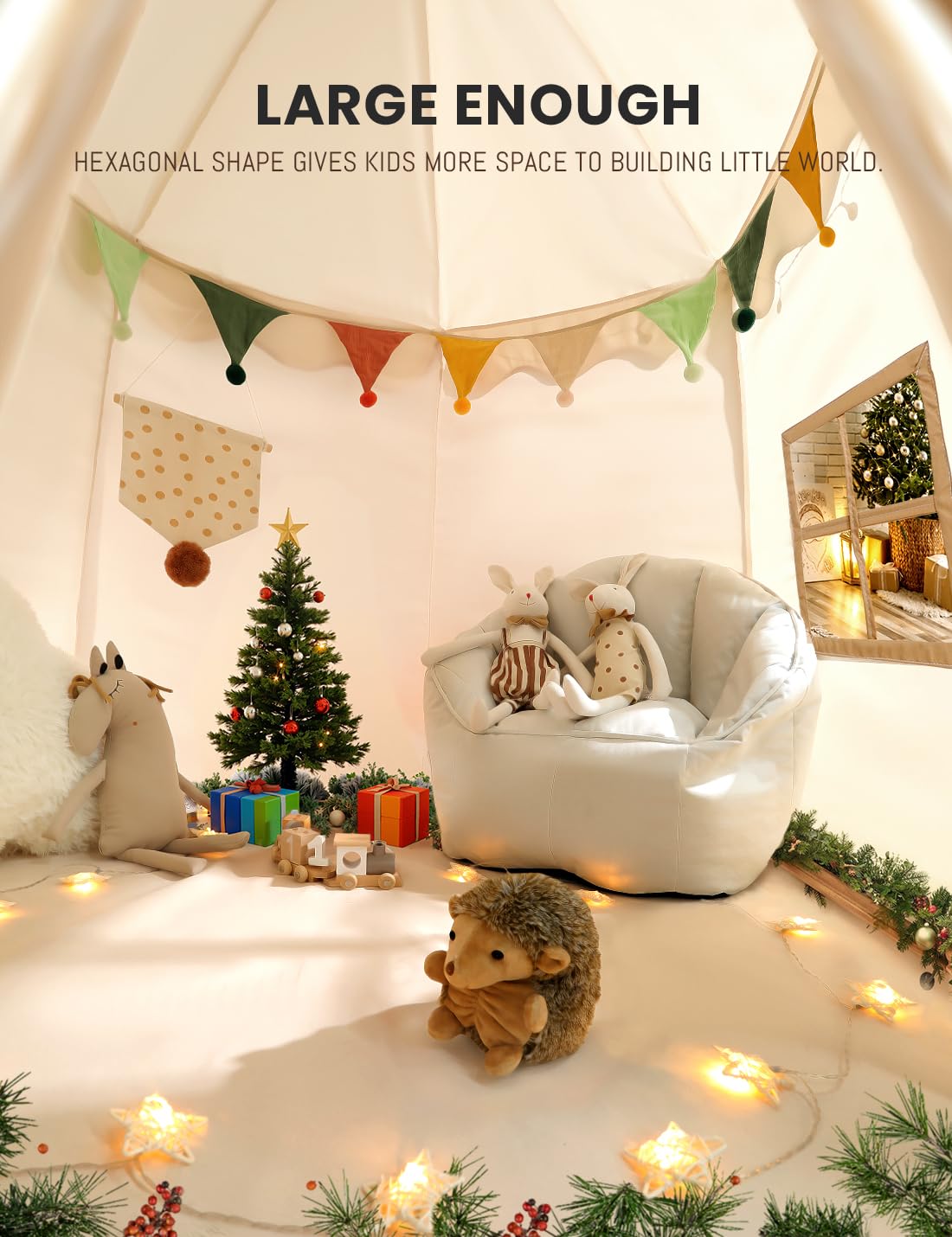 besrey Kids Play Tent windows providing light and airy fort for pretend play