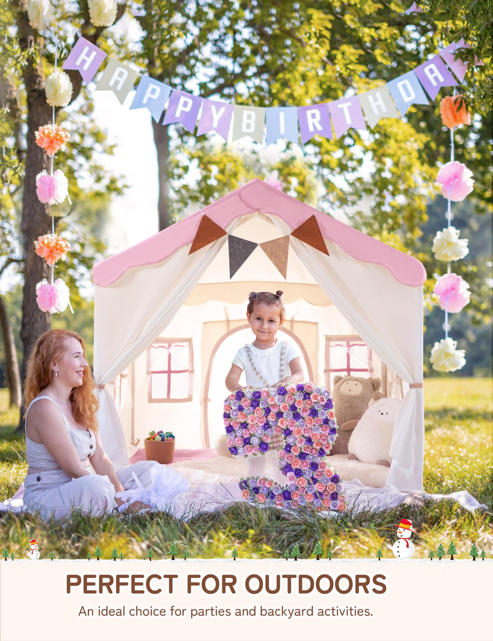 Besrey tent has lace curtains and four windows for airflow and visibility.
