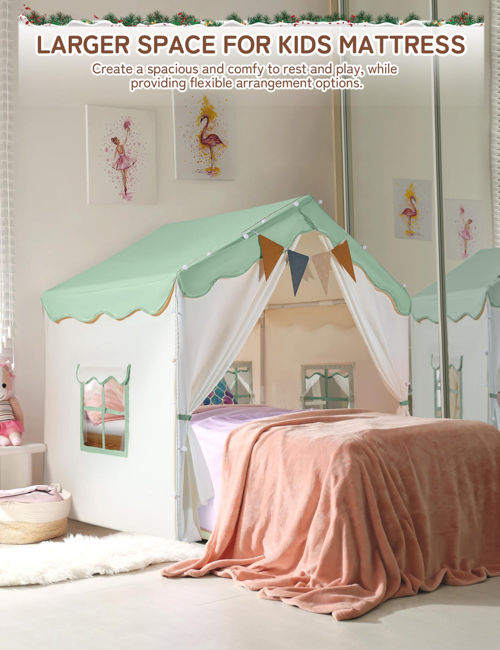 Besrey kids tent interior mat provides a cozy space for pretend play.