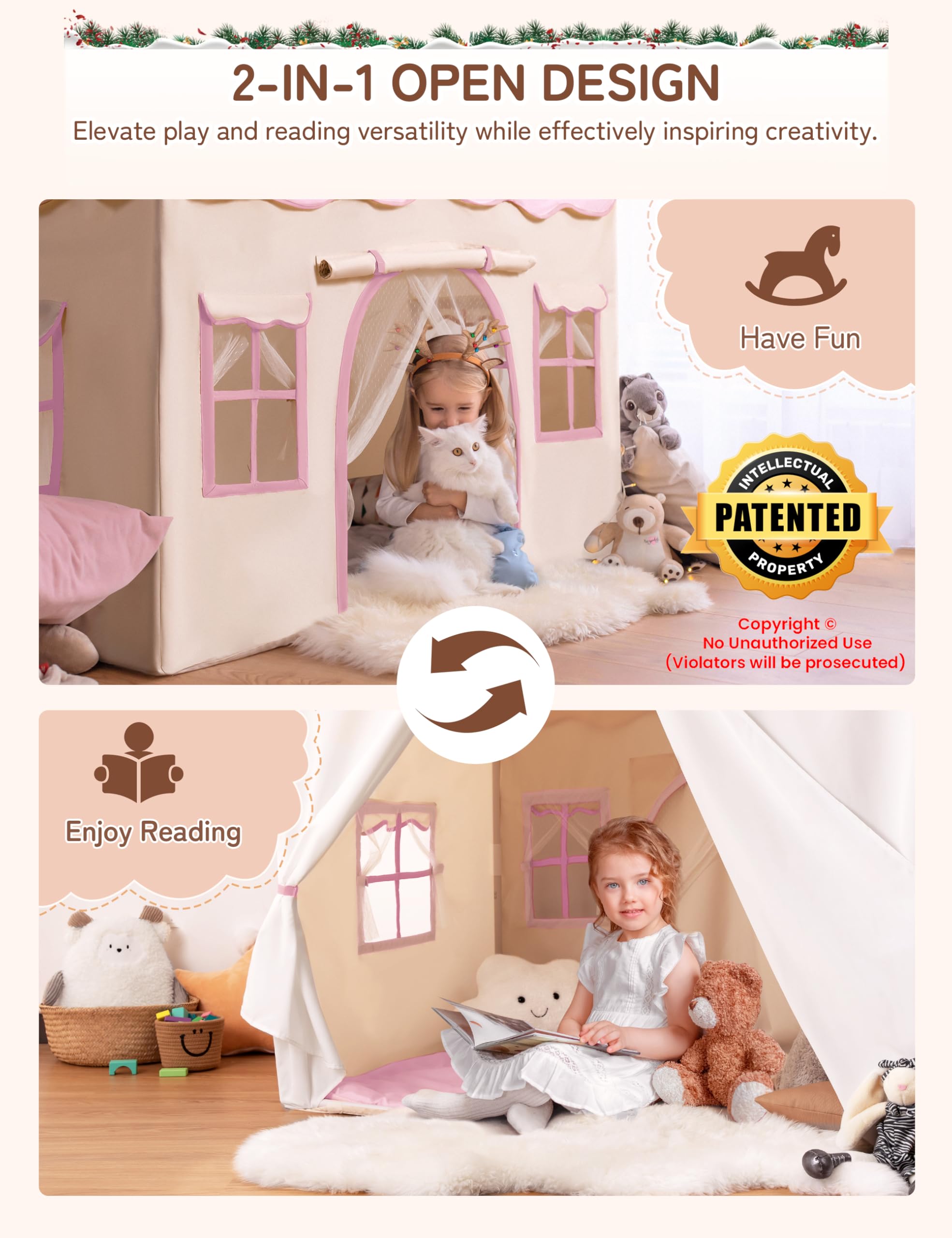 Besrey spacious playhouse fits 3–4 kids for stories and games.