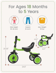 Besrey Kids Tricycle backrest adds support for longer, relaxed rides.