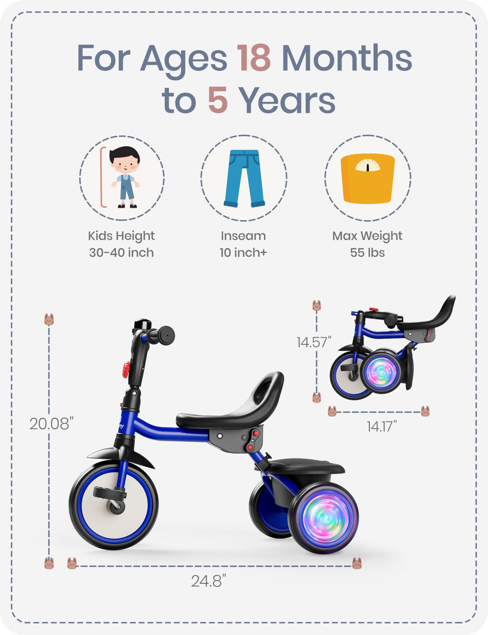 Besrey blue tricycle designed for both boys and girls to explore playtime.